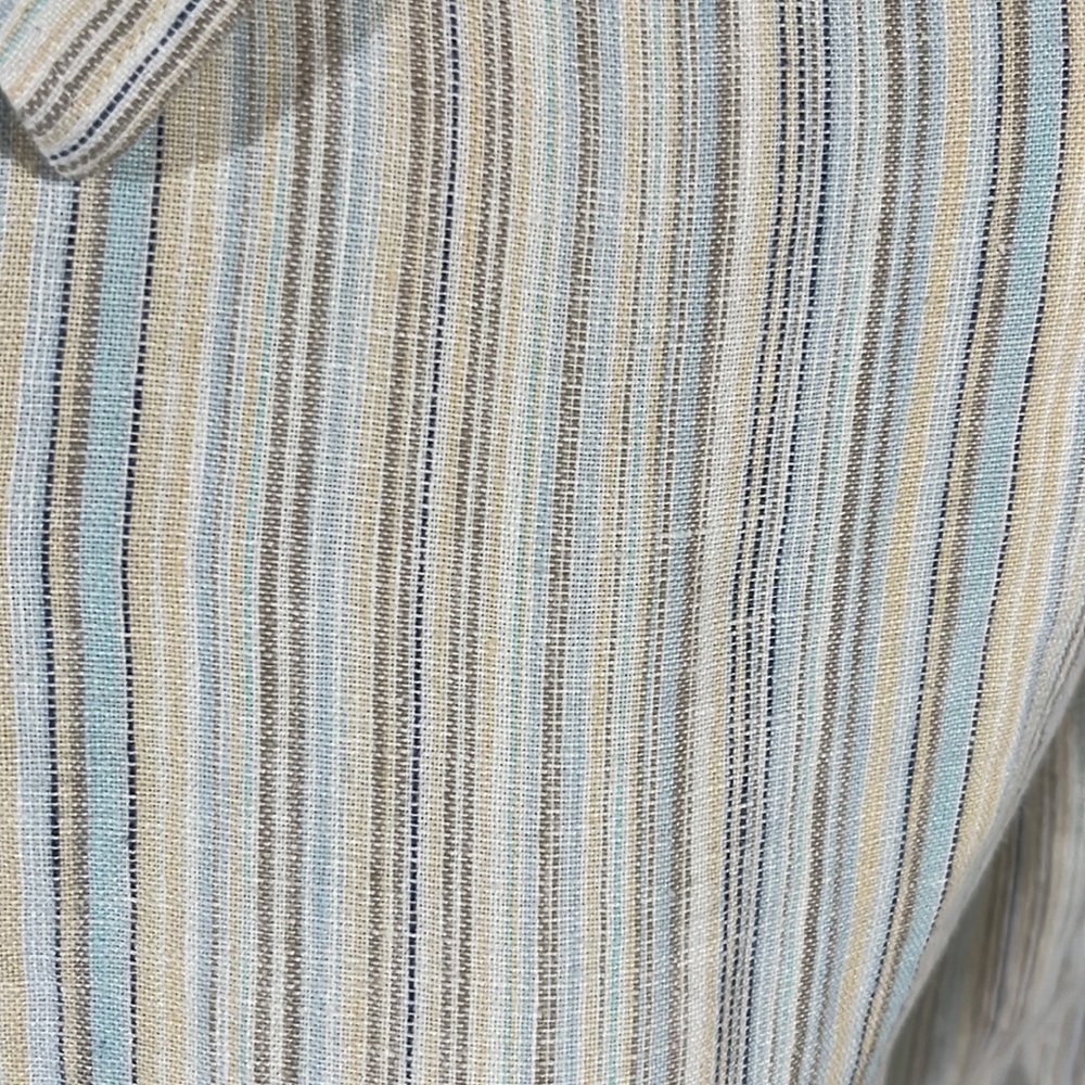 L.L.Bean Button Down 100% Linen Striped Shirt Siz… - image 2